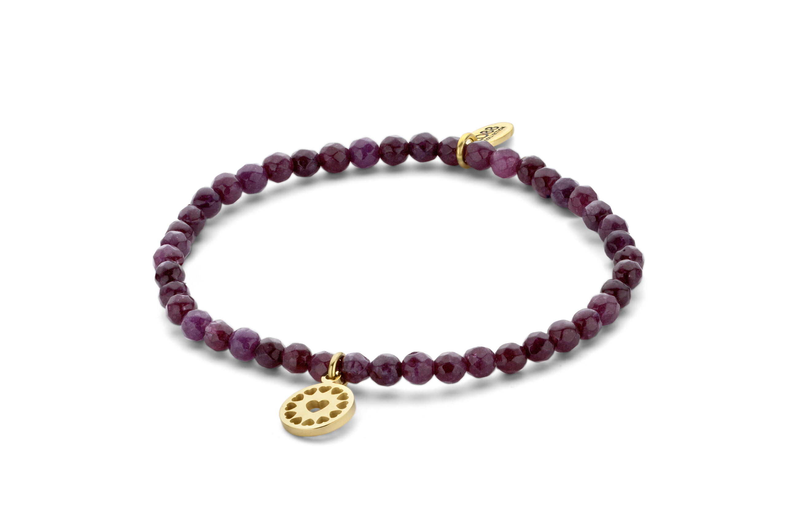 Bracelet Co88 France en pierres naturelles et pampille en acier inoxydable doré motif coeur