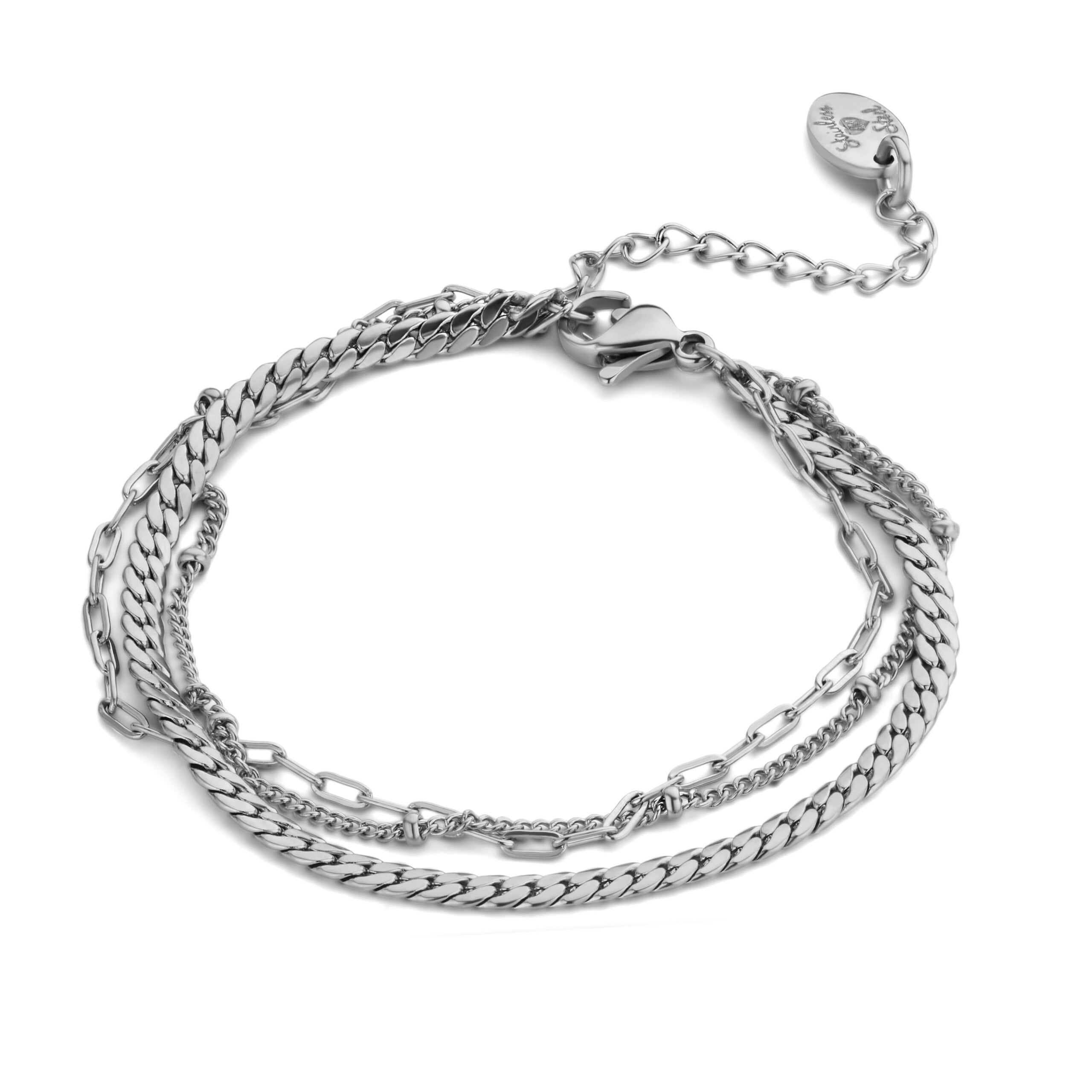 Bracelet Co88 France multichaine argenté, maille forcat, maille figaro, maille gourmette