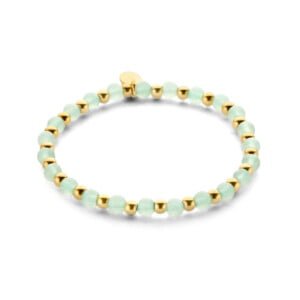 Bracelet Co88 France en pierres naturelles vertes orné d'acier inoxydable doré