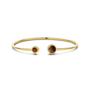 Bracelet/jonc Co88 France en acier inoxydable doré et pierre naturelle oeil de tigre