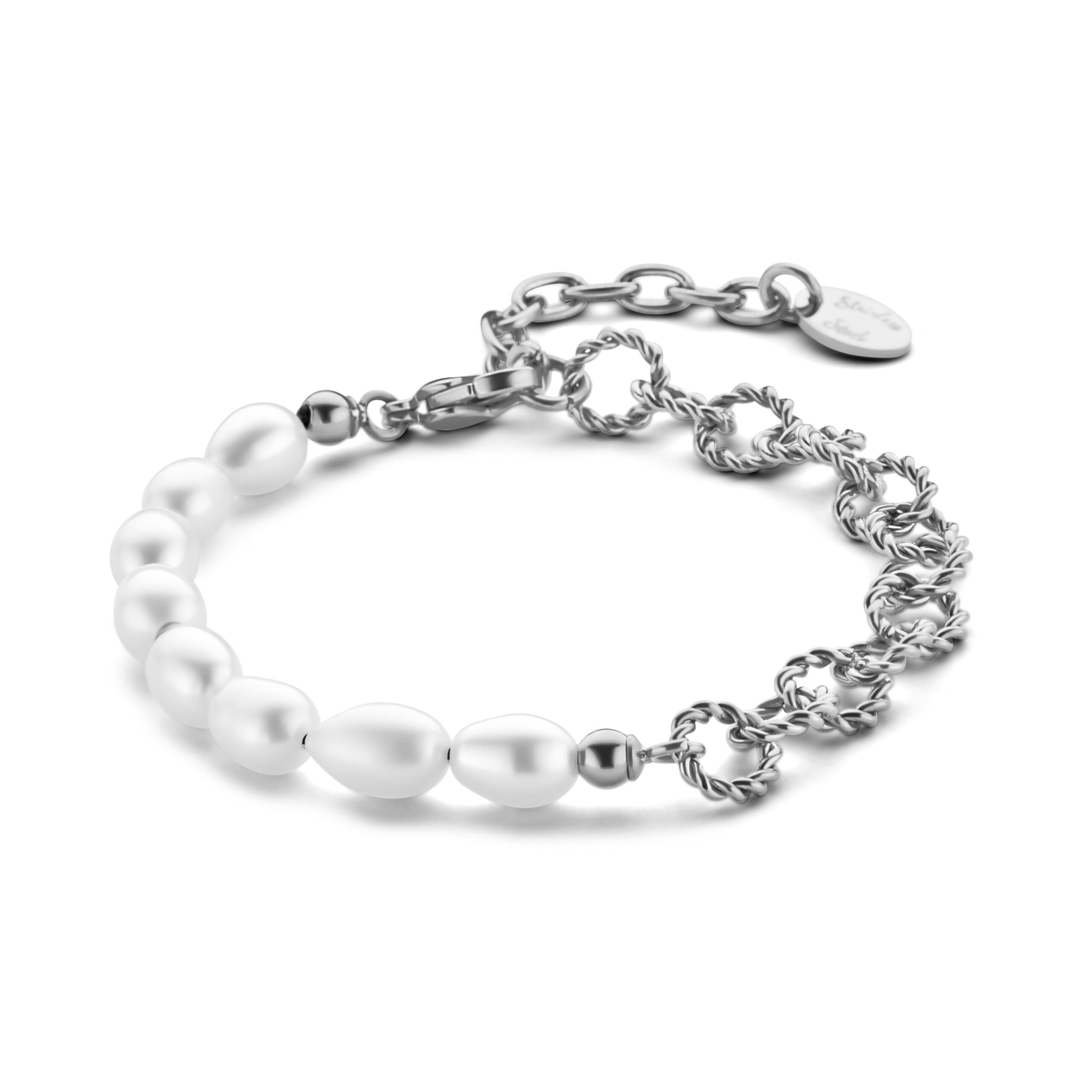 8CB-90903 Bracelet Co88 France en acier inoxydable argenté et perle d'eau douce