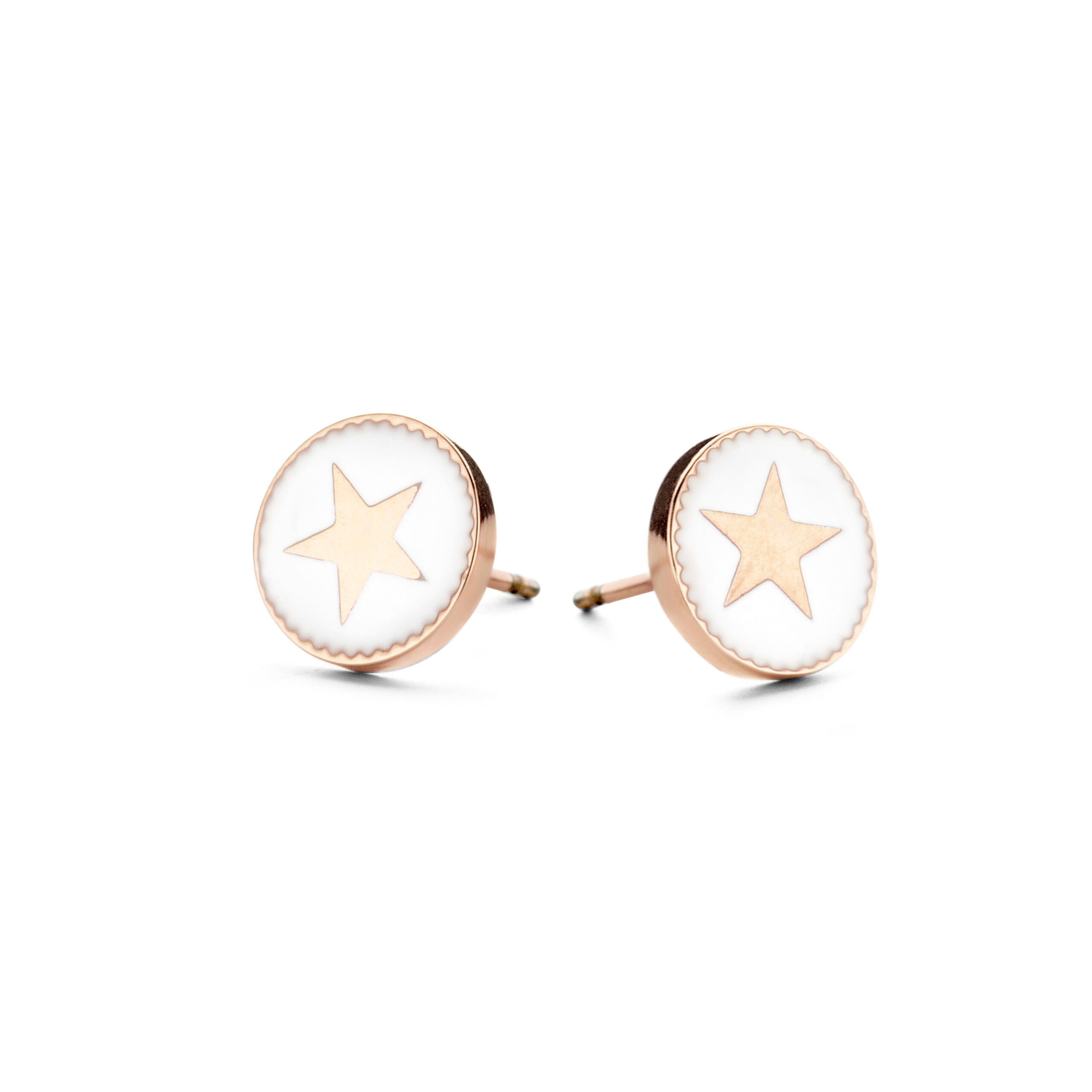 Boucles d'oreilles/puces d'oreilles Co88 France en acier inoxydable rose gold avec motif étoile sur fond blanc