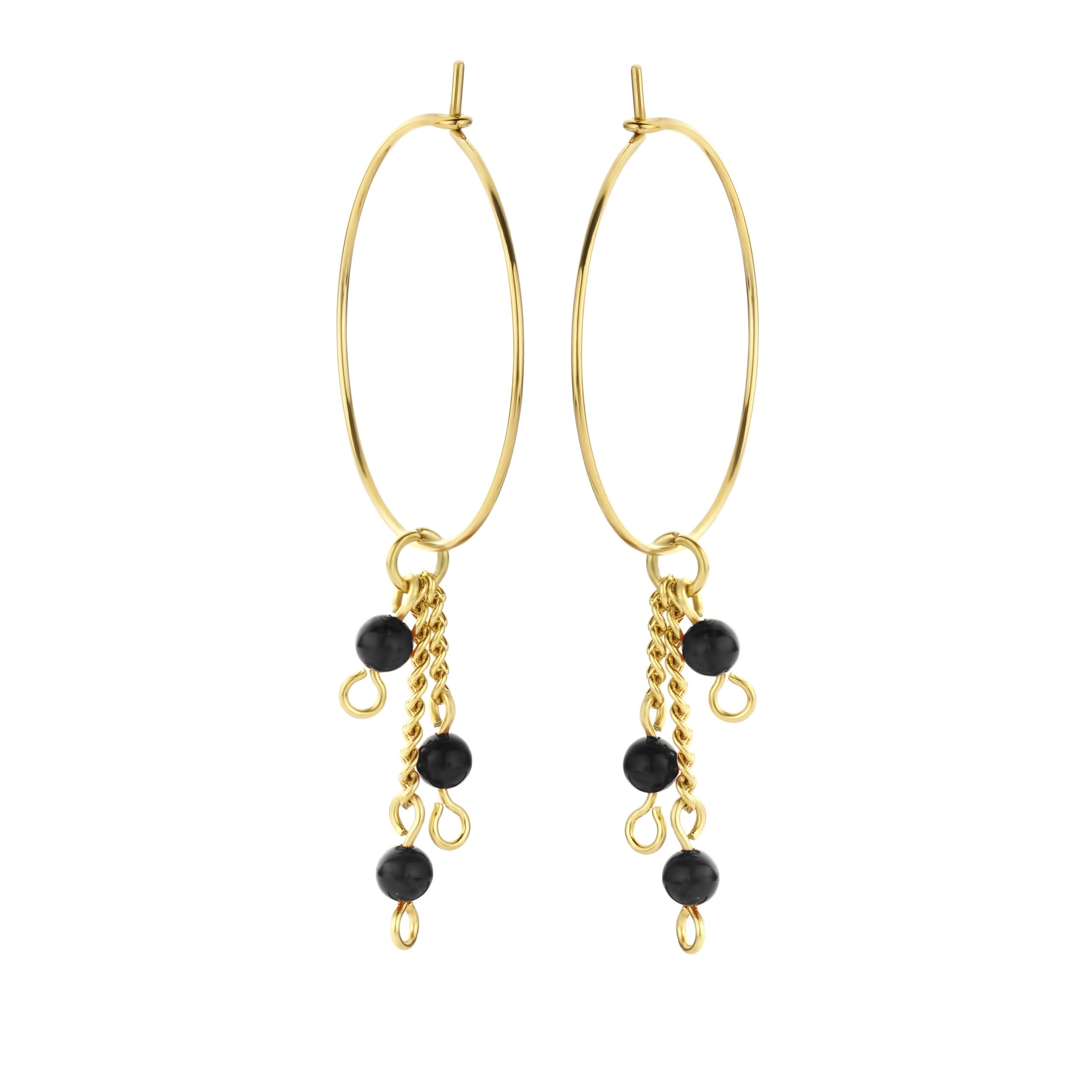 Boucles d'oreilles Co88 France en acier inoxydable doré et pierres naturelles noires