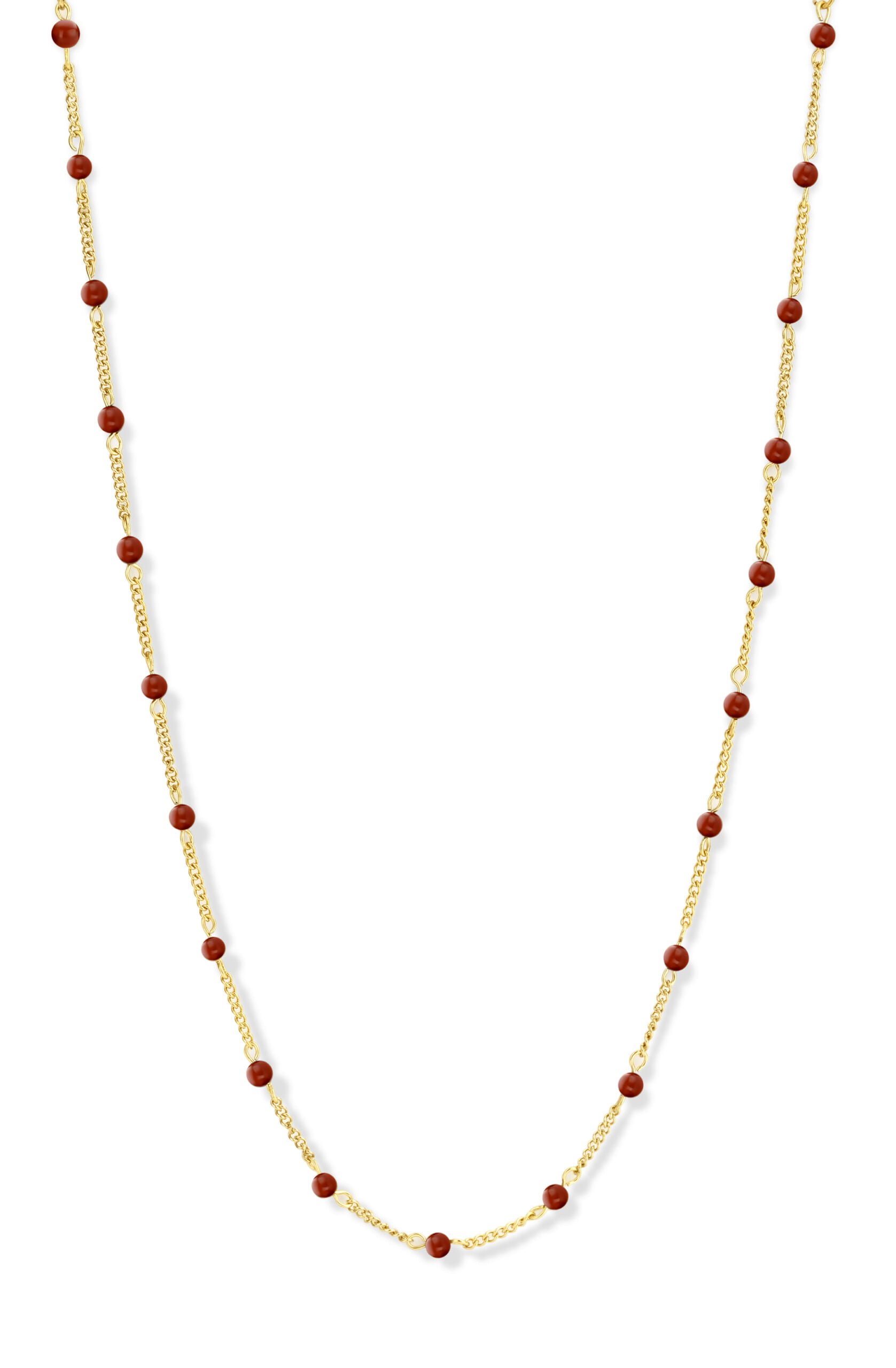 Collier Co88 France en acier inoxydable doré et pierres naturelles rouges