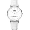 Bracelet Co88 France en cuir blanc et acier inoxydable argenté, cadrant blanc