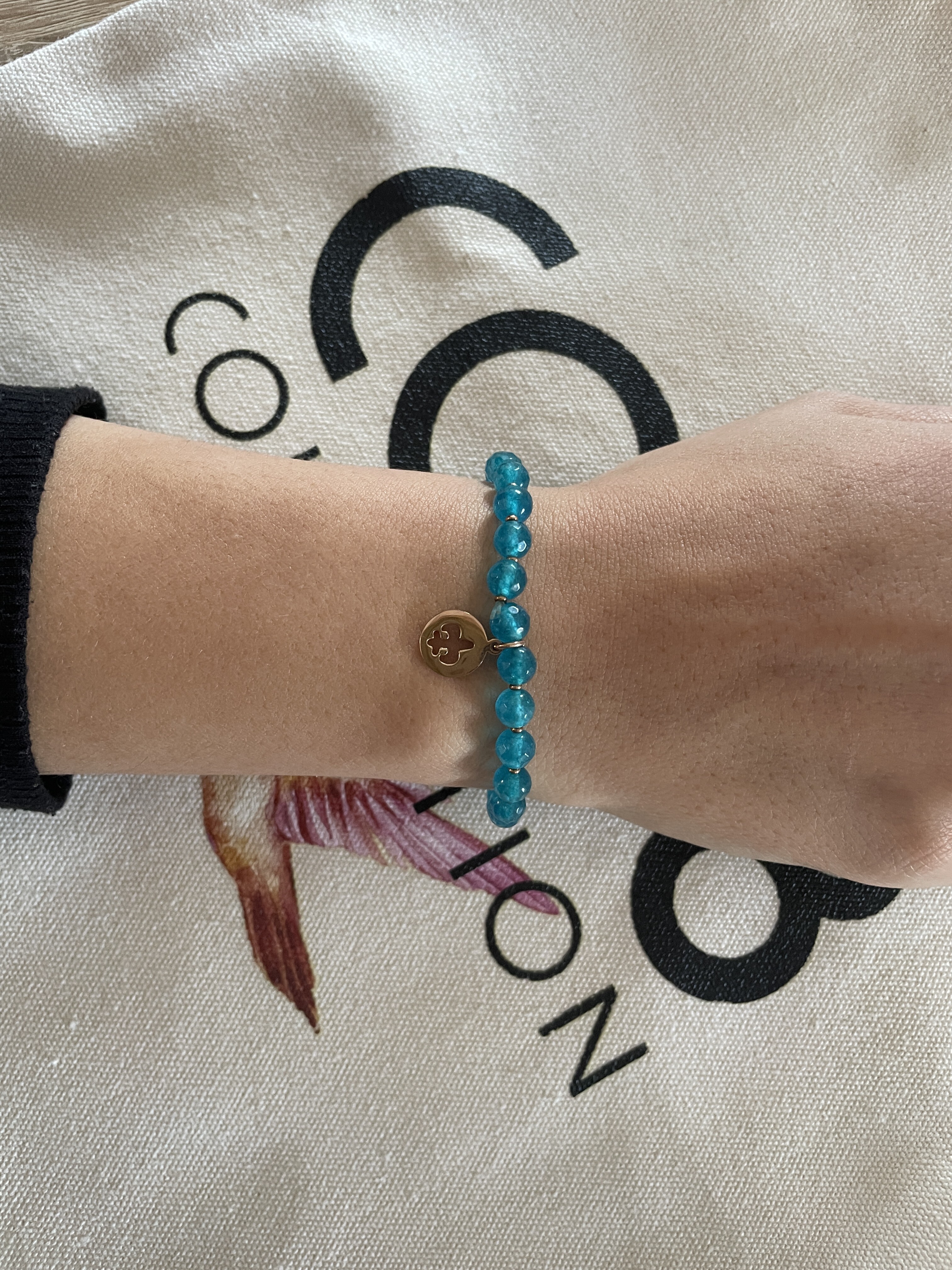Bracelet Co88 France en acier inoxydable rose gold et pierres naturelles bleues