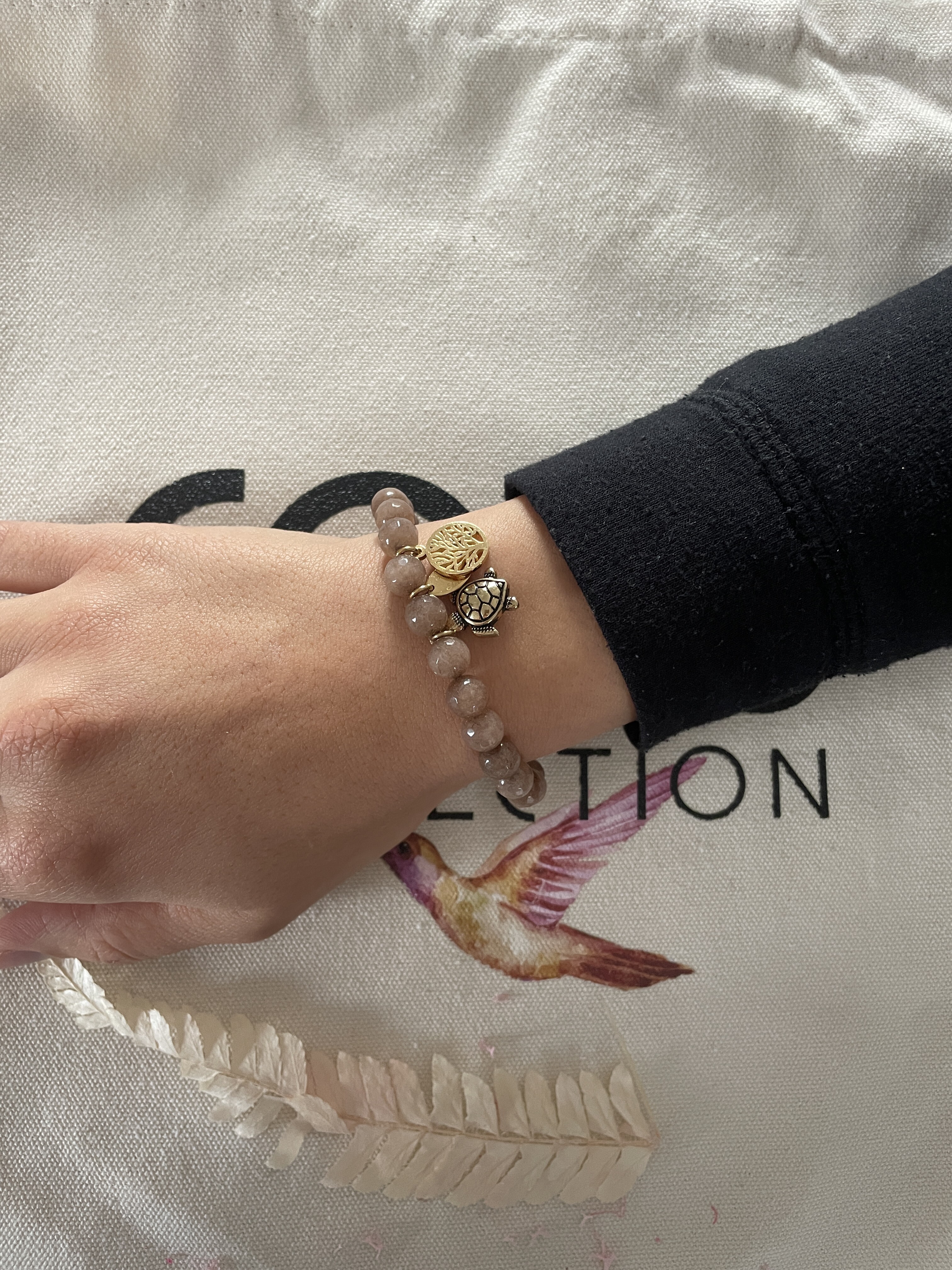 Bracelet MARELINE en pierres naturelles Jade marrons et pampilles
