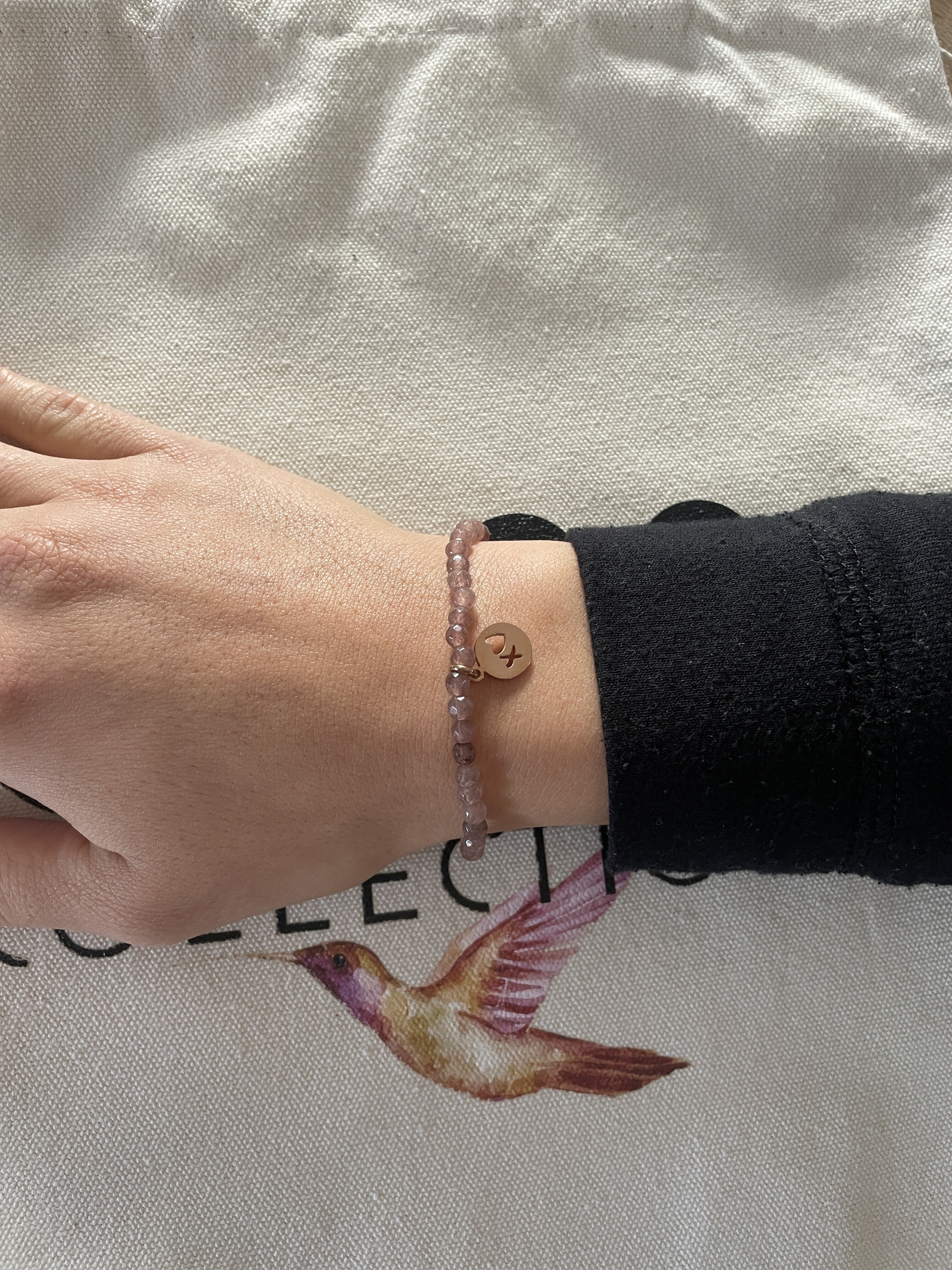Bracelet Co88 France en acier inoxydable rose gold et pierres naturelles, pampilles