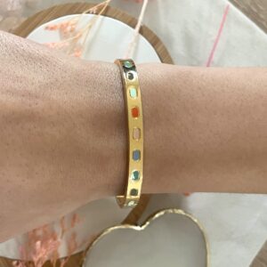 Bracelet/jonc en acier inoxydable doré et émail multicolore