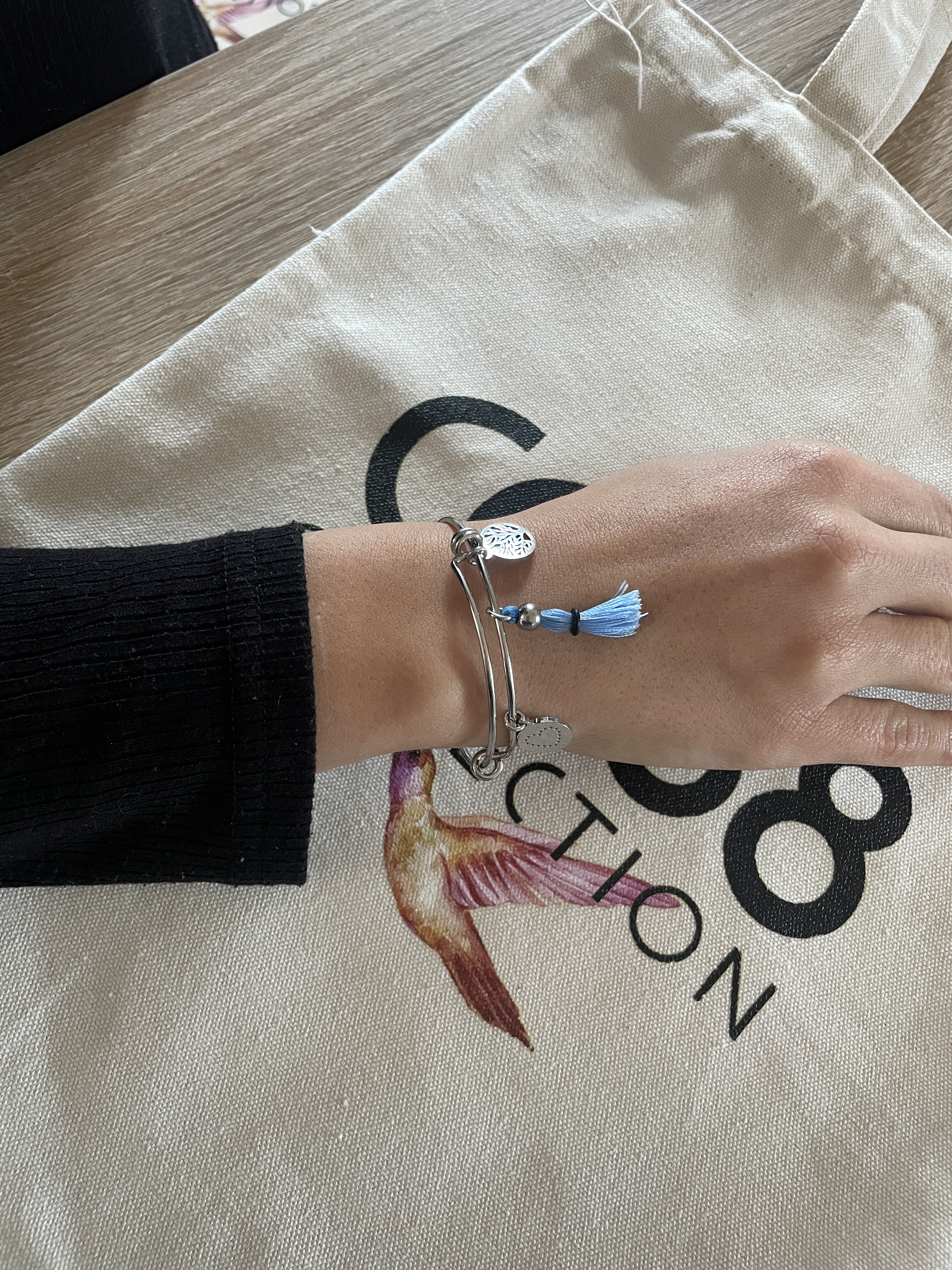 Bracelet jonc ALICE Co88 France en acier inoxydable argenté triple pampilles