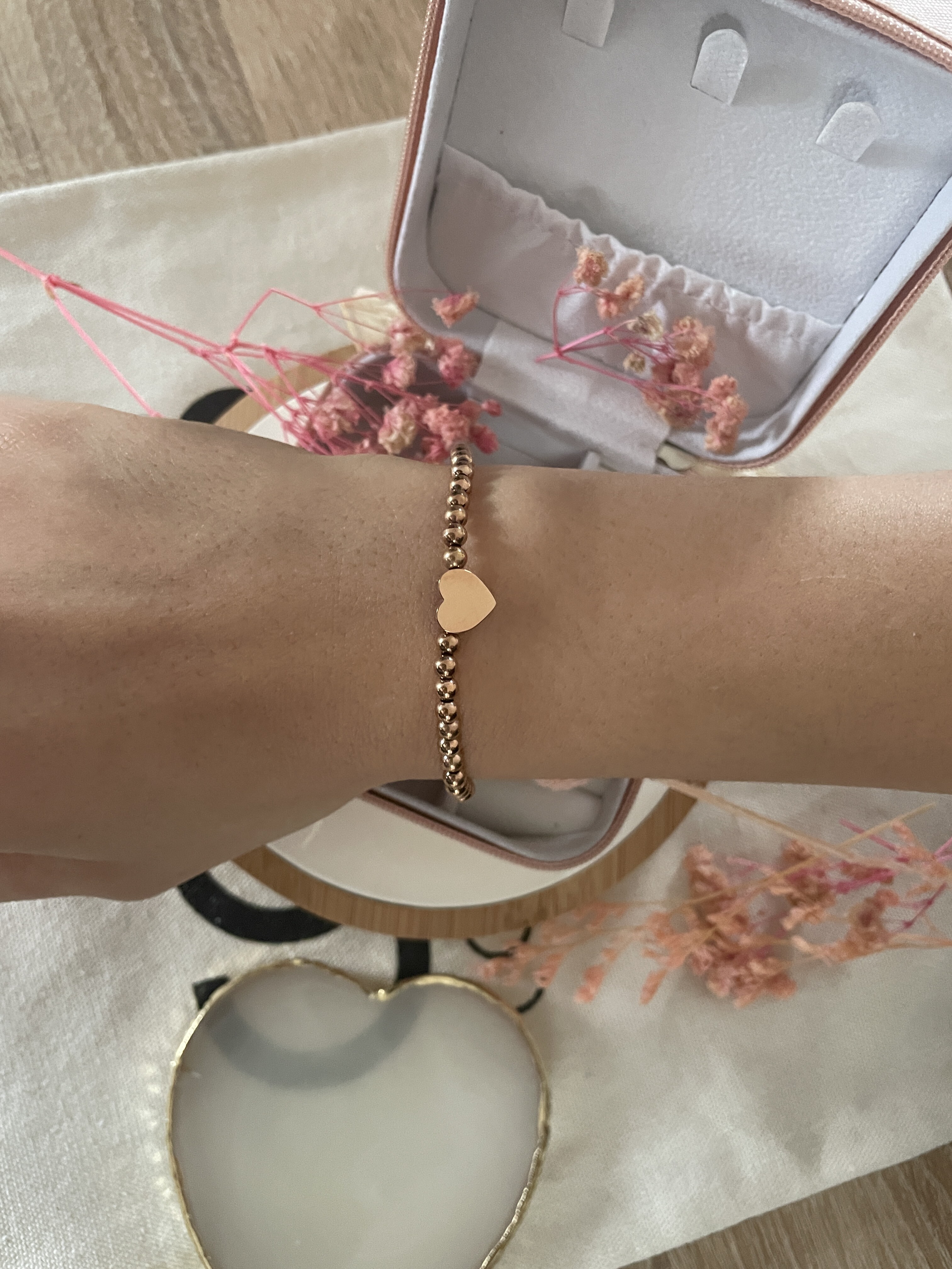 Bracelet Co88 France en acier inoxydable rose gold avec motif coeur