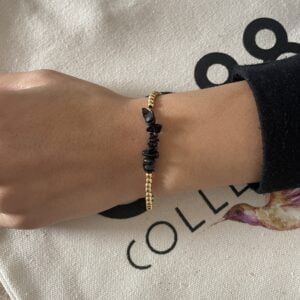Bracelet Co88 France en acier inoxydable doré et pierres naturelles noires