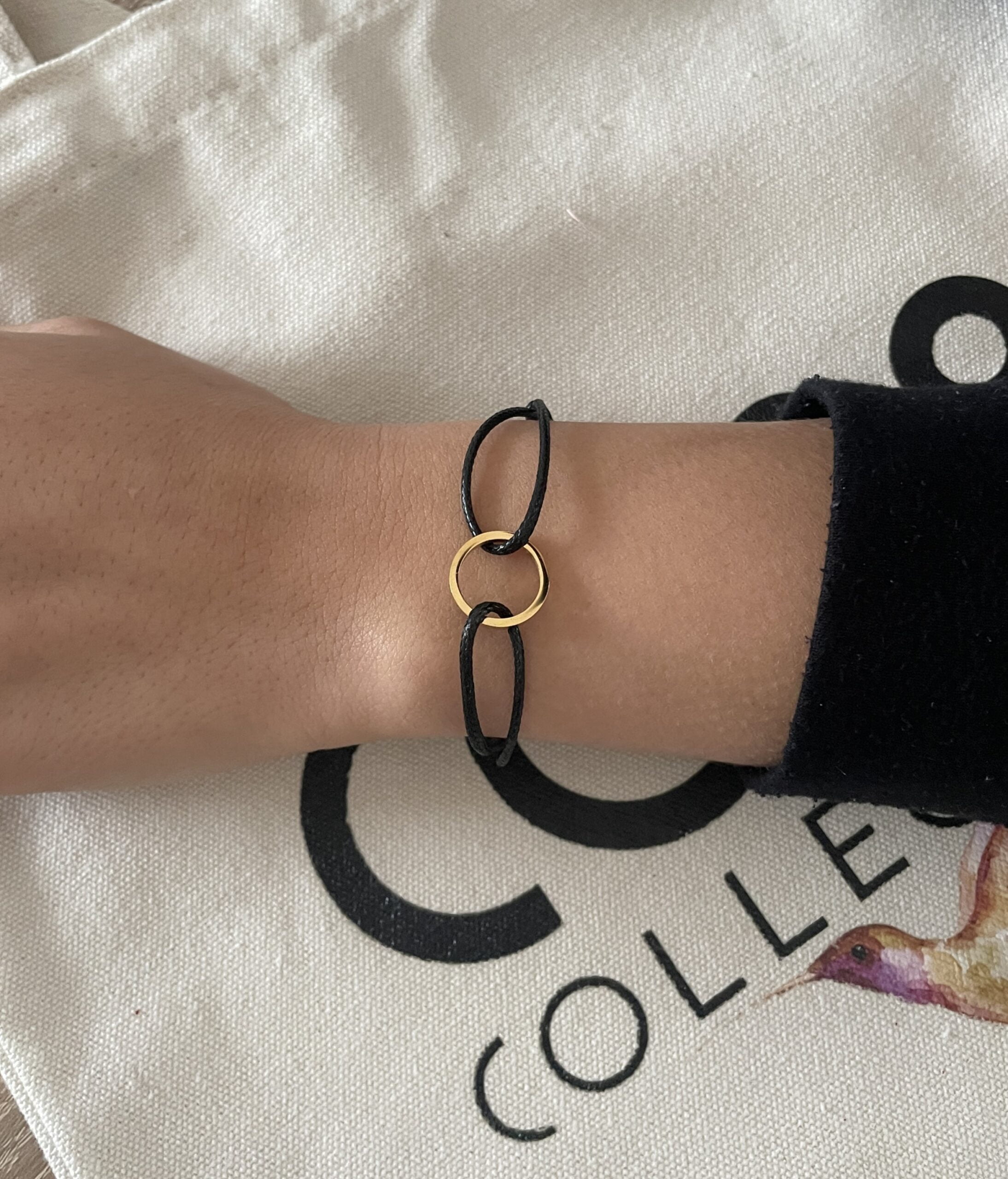 Bracelet MARIE Co88France en acier inoxydable et tissu noir