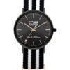 Montre Co88 France en tissu noir et blanc et acier inoxydable rose gold