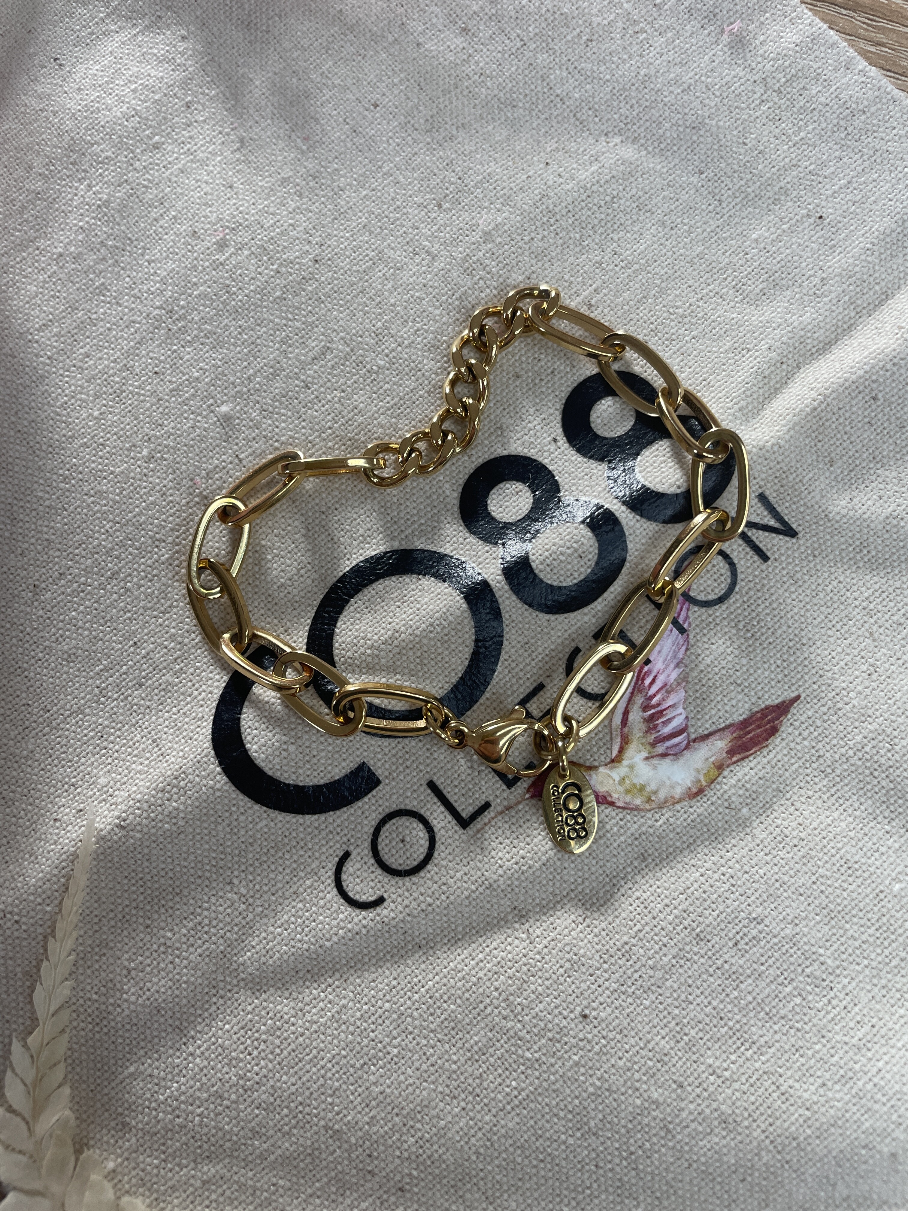 Bracelet Co88 France en acier inoxydable doré, maille forçat