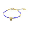 Bracelet Co88 France en acier inoxydable et perles bleues avec pampille feuille dorée
