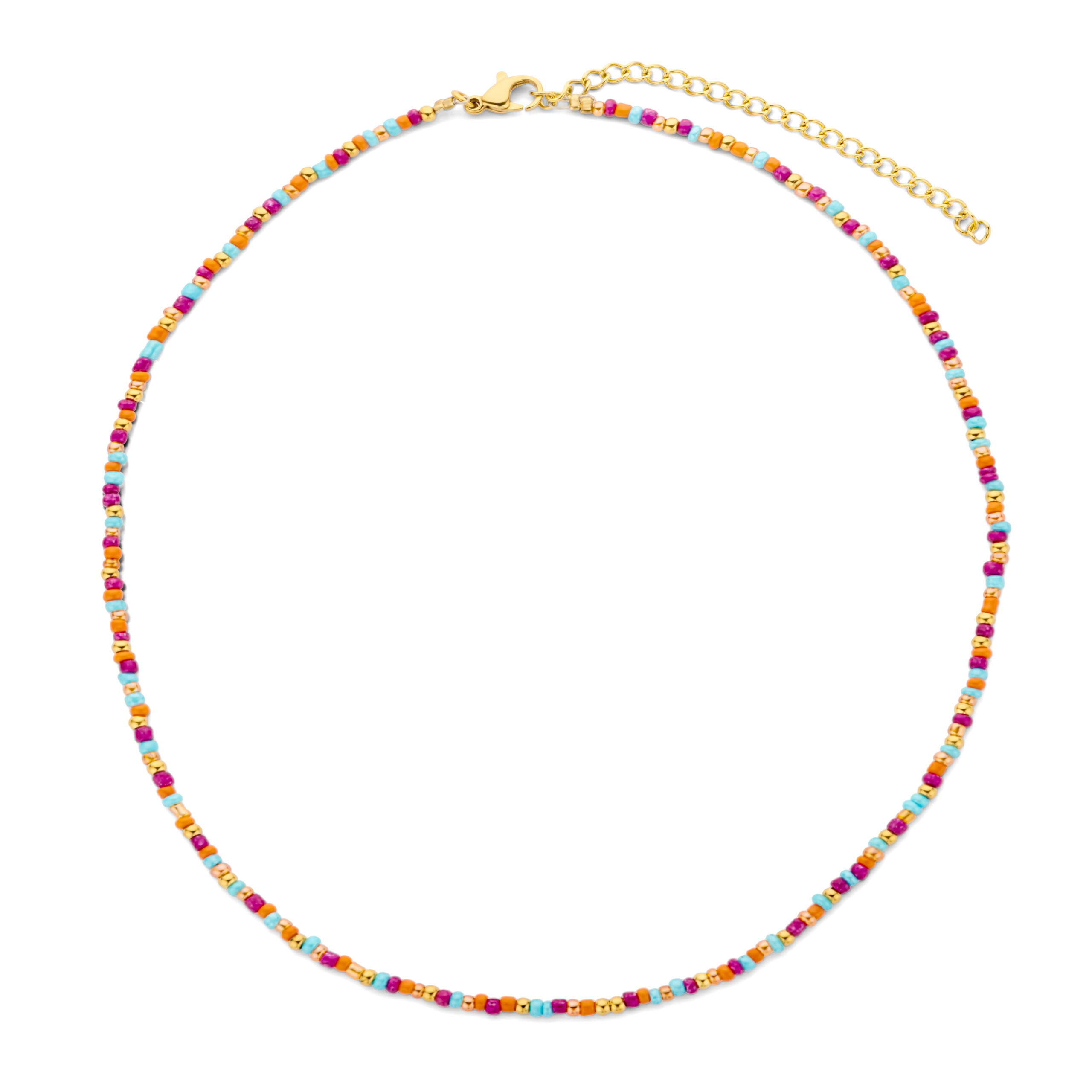 8CN-26261 Collier Co88 France en perles multicolores orné de perles dorées en acier inoxydable