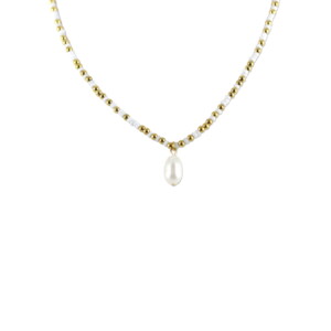 Collier Co88 France en acier inoxydable doré et perles blanches, pampille perle d'eau douce
