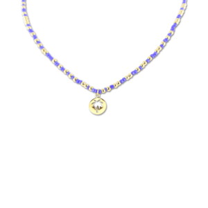 Collier Co88 France en acier inoxydable et perles bleu foncé avec pampille palmier doré