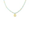 8CN-26306 Collier Co88 France en acier inoxydable doré et perles bleues, pampille cerise