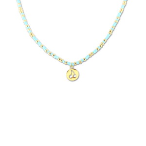 Collier Co88 France en acier inoxydable doré et perles bleues, pampille cerise