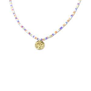 Collier Co88 France en acier inoxydable et perles colorées, pampille dorée
