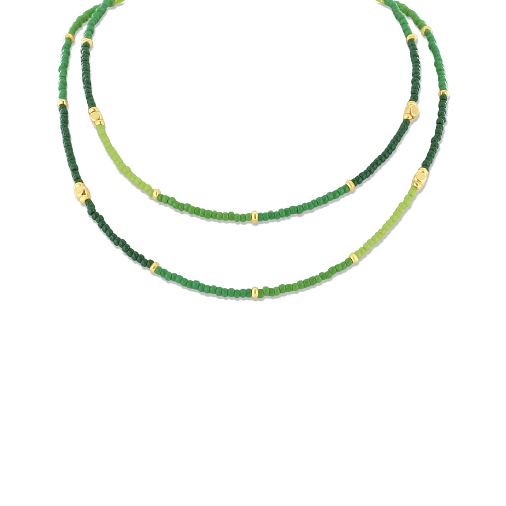 8CN-26359 Collier Co88 France en perles vertes ornés de perles dorées en acier inoxydable
