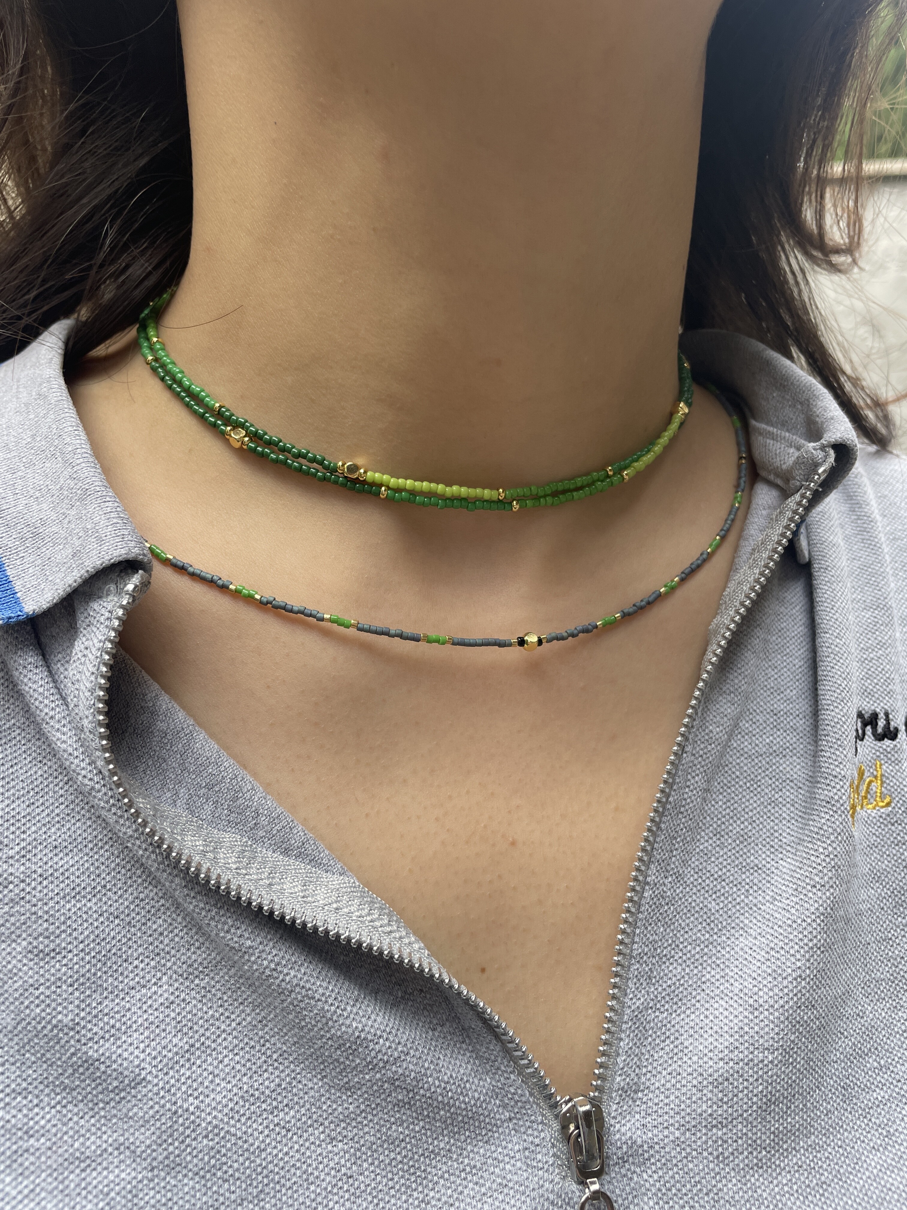 image00006 Composition Co88 France colliers verts en acier inoxydable et perles