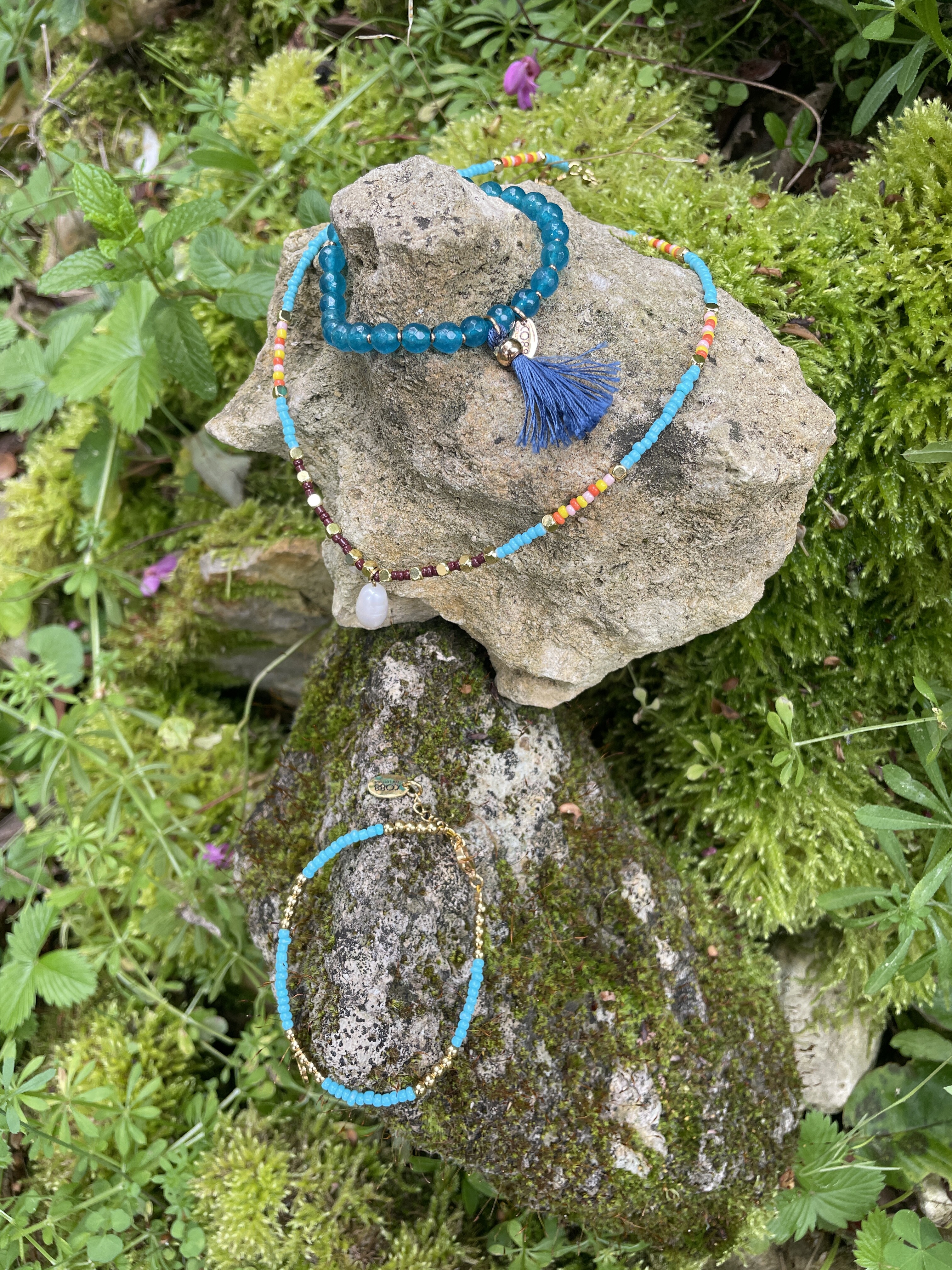 image00009 Bijoux Co88 France bleus, collier et bracelets avec pampille